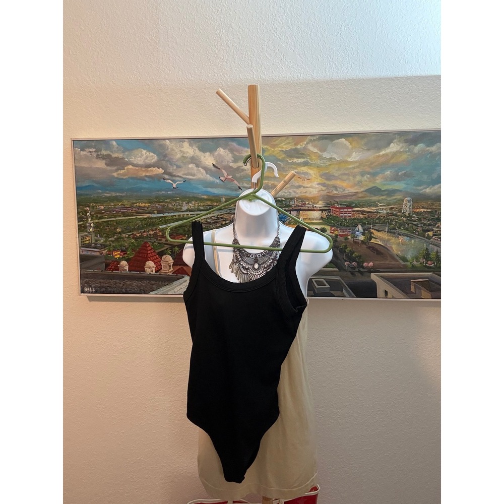 Wild Fable Bodysuit Women Size M Black Ribbed Scoop Neck Tank Sleeveless